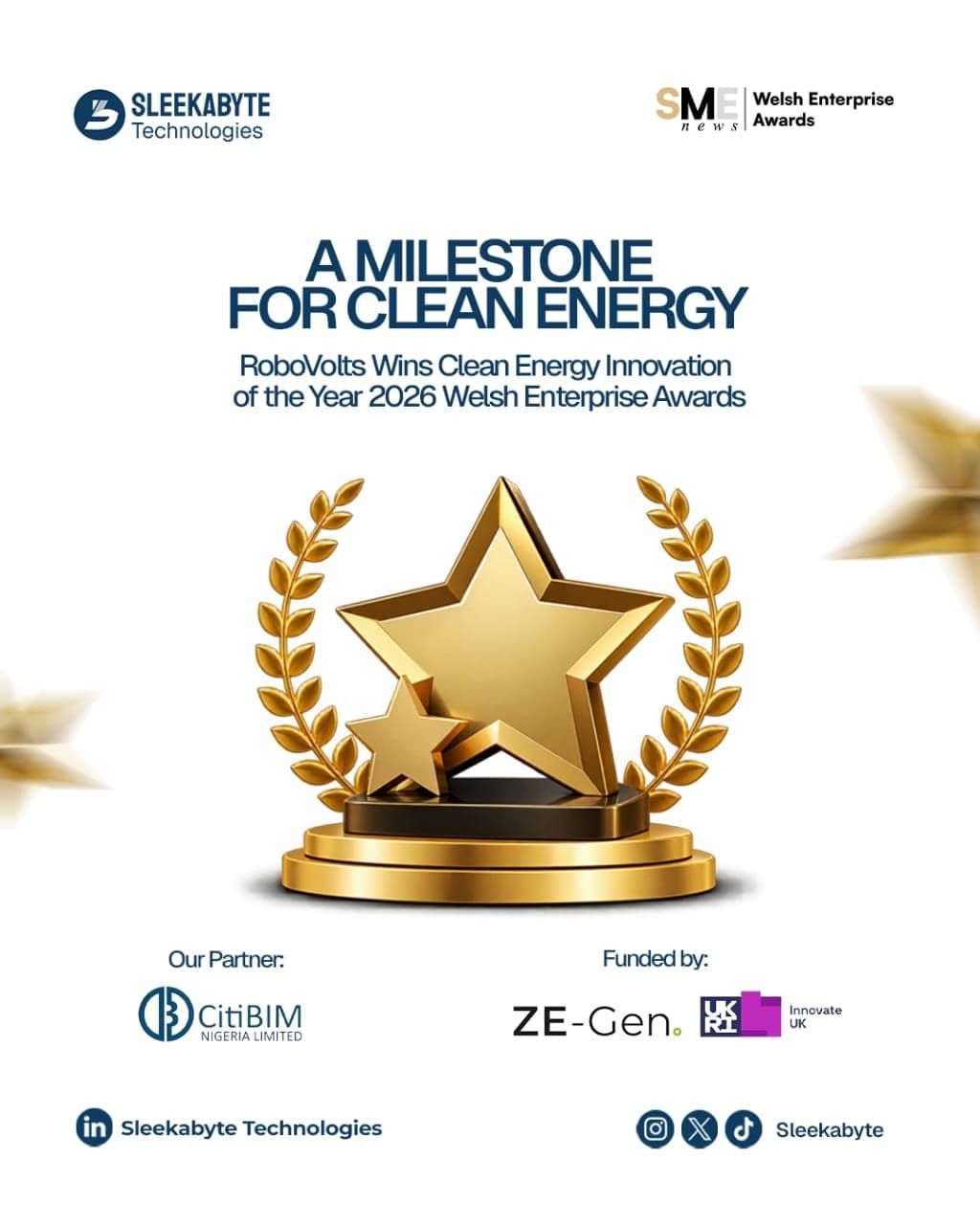 RoboVolts Wins Clean Energy Innovation of the Year 2026 at the Welsh Enterprise Awards